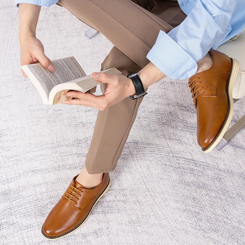 Vostey Mens Casual Dress Shoes Wingtip Plain Business Dress Shoes for Men (BMY618 Yellow Brown 11.5) - Image 5